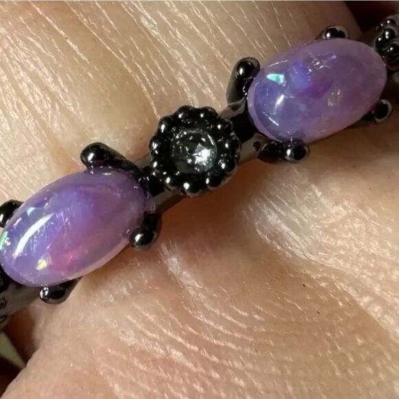 Iridescent Opal Ring with Black Band Sz 9 - Picture 5 of 9